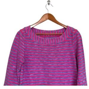 Talbots Crew Neck Textured Bright pink and heather blue top‎